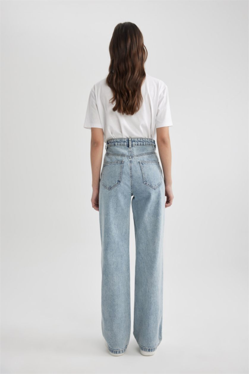 Женщины Светло-синий Джинсы в стиле 90-х Wide Leg с высокой талией