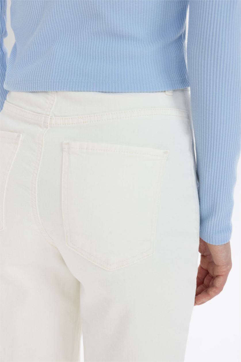 FEMME Écru Pantalon jean blanc à Taille Haute et à Longueur de Cheville