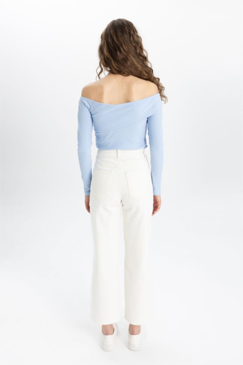 FEMME Écru Pantalon jean blanc à Taille Haute et à Longueur de Cheville
