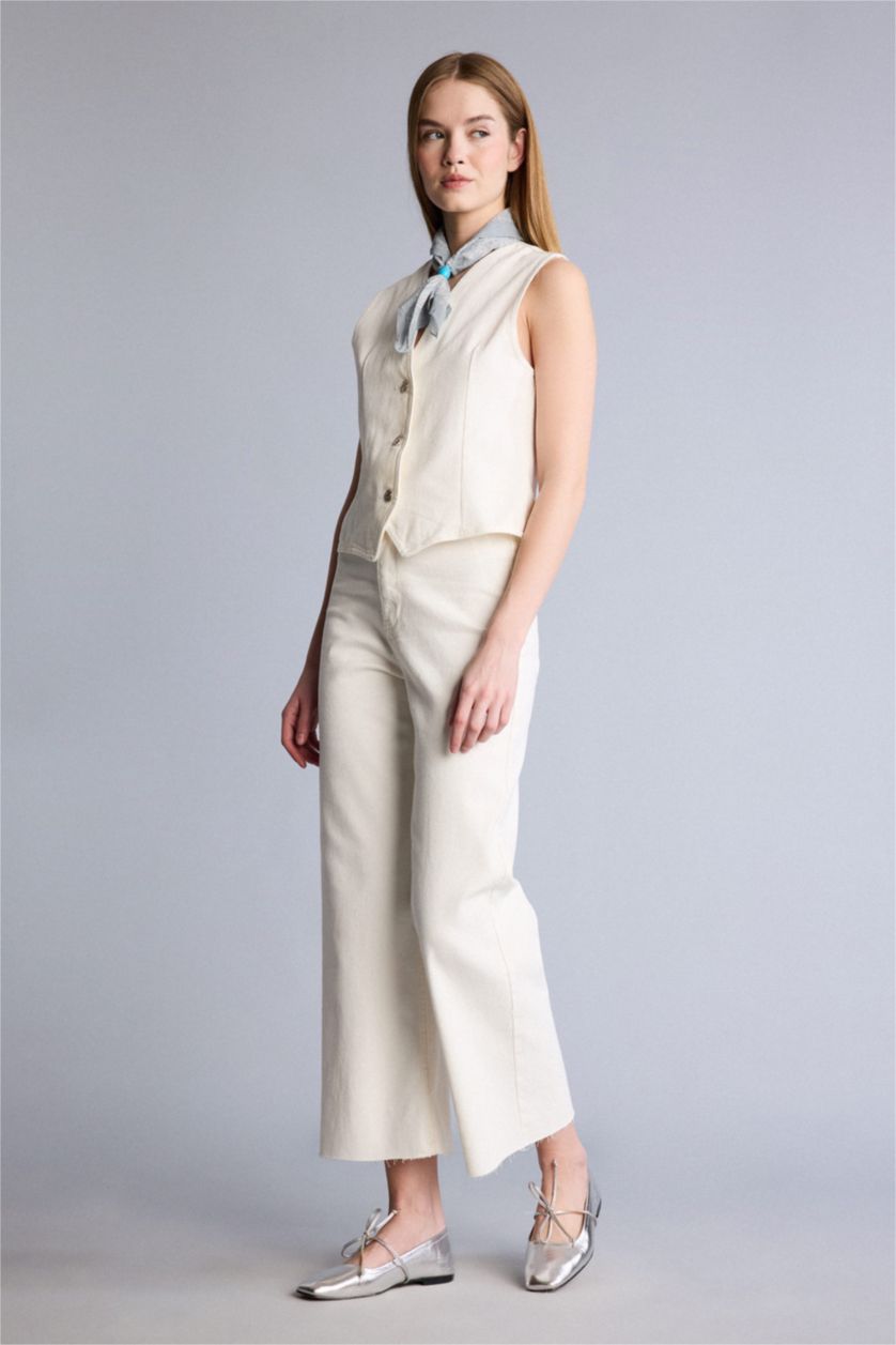 FEMME Écru Pantalon jean blanc à Taille Haute et à Longueur de Cheville