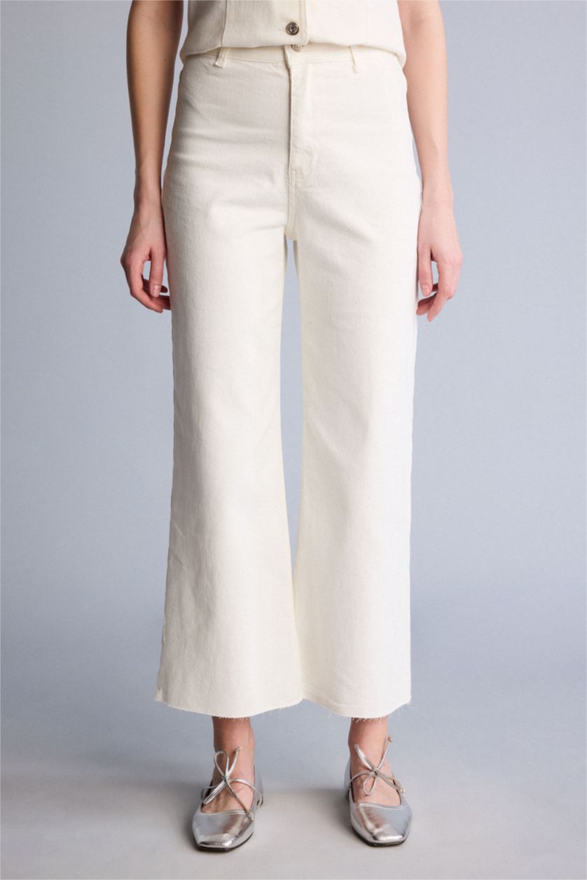 FEMME Écru Pantalon jean blanc à Taille Haute et à Longueur de Cheville
