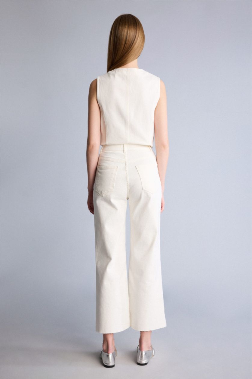 FEMME Écru Pantalon jean blanc à Taille Haute et à Longueur de Cheville