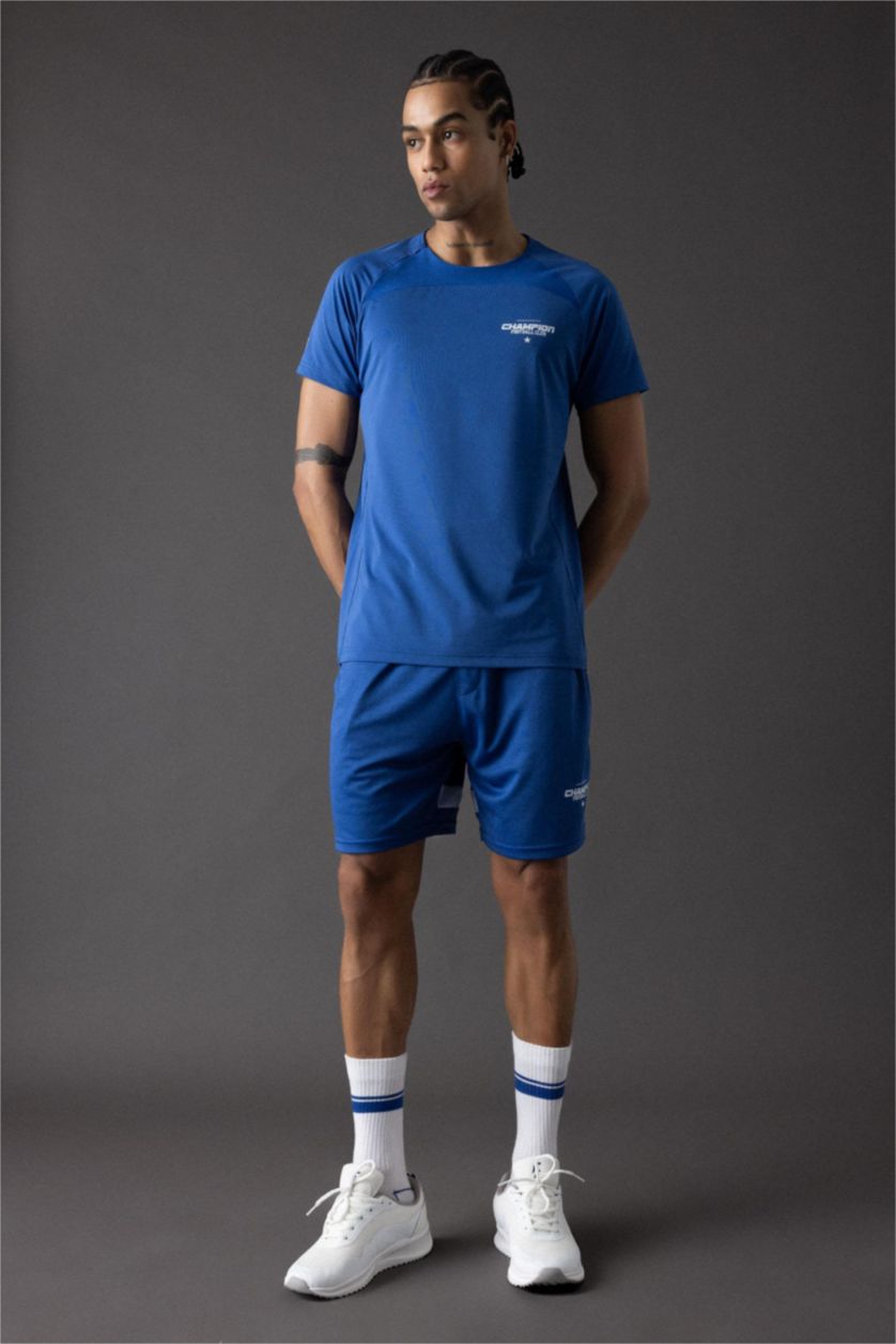 MAN Dark Blue Slim Fit Crew Neck Printed Sports T-Shirt