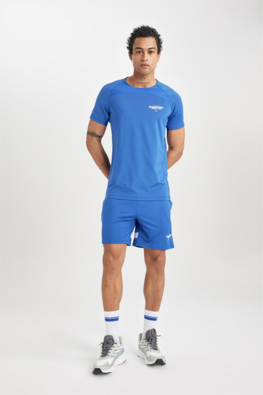 MAN Dark Blue Slim Fit Crew Neck Printed Sports T-Shirt