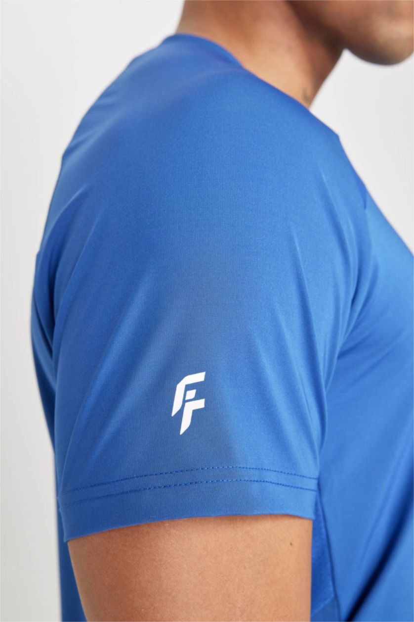 MAN Dark Blue Slim Fit Crew Neck Printed Sports T-Shirt