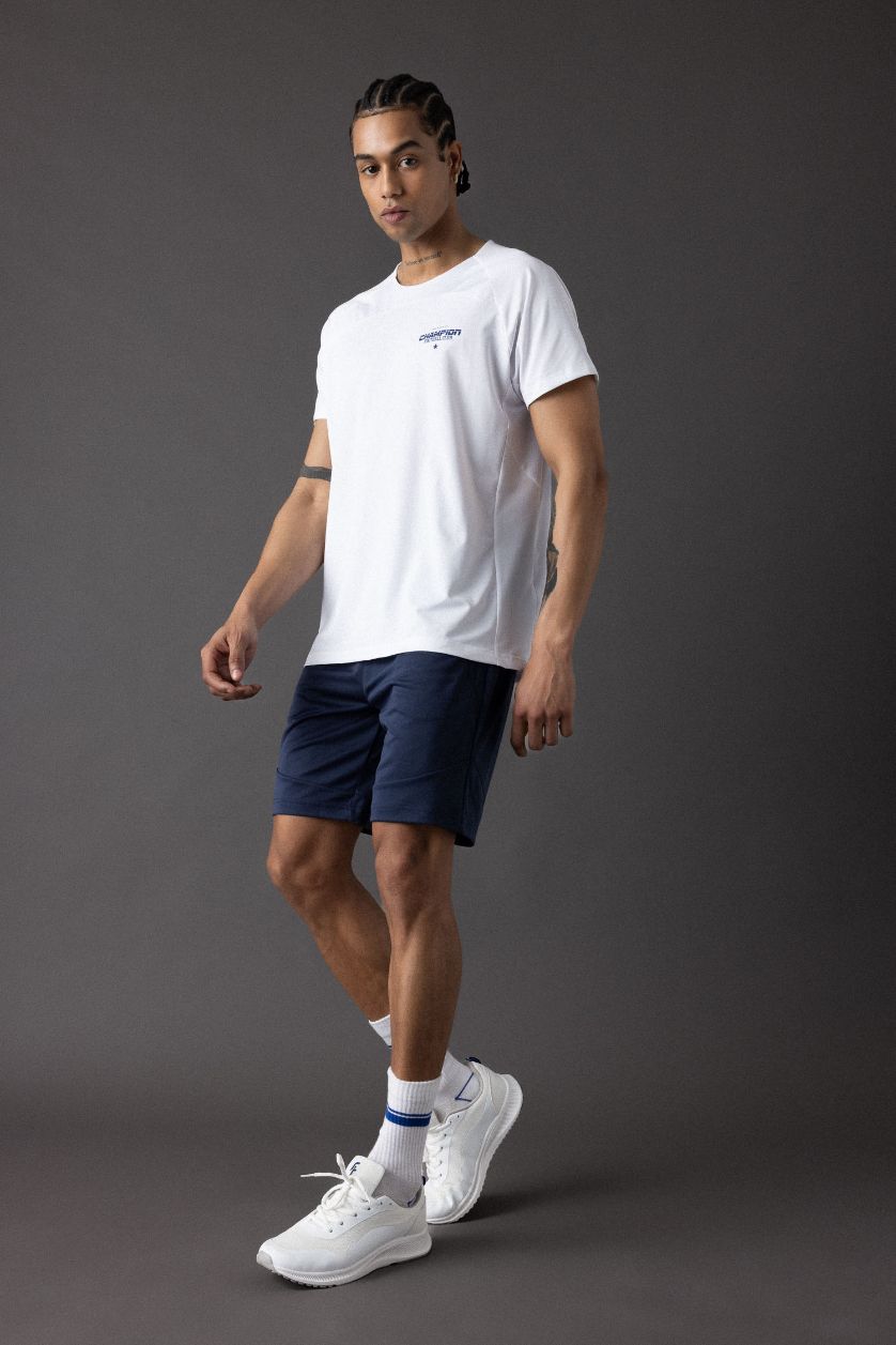 MAN White Slim Fit Collar Printed Sports T-Shirt