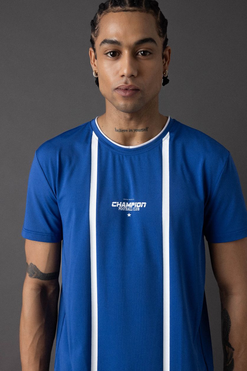 MAN Dark Blue Standard Fit Crew Neck Printed Sports T-Shirt