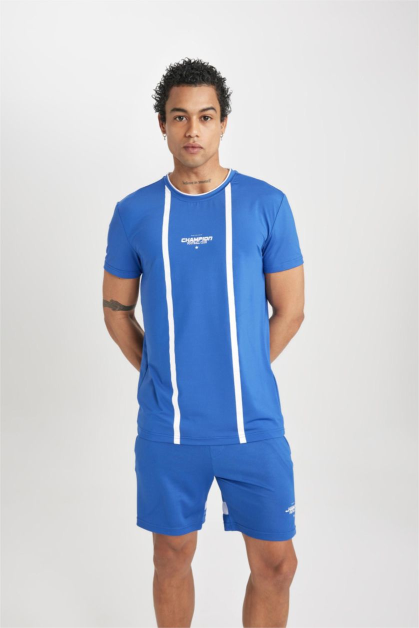 MAN Dark Blue Standard Fit Crew Neck Printed Sports T-Shirt