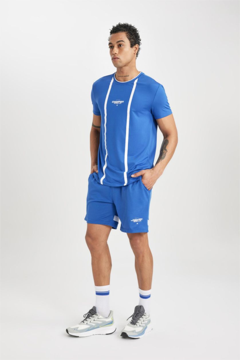 MAN Dark Blue Standard Fit Crew Neck Printed Sports T-Shirt