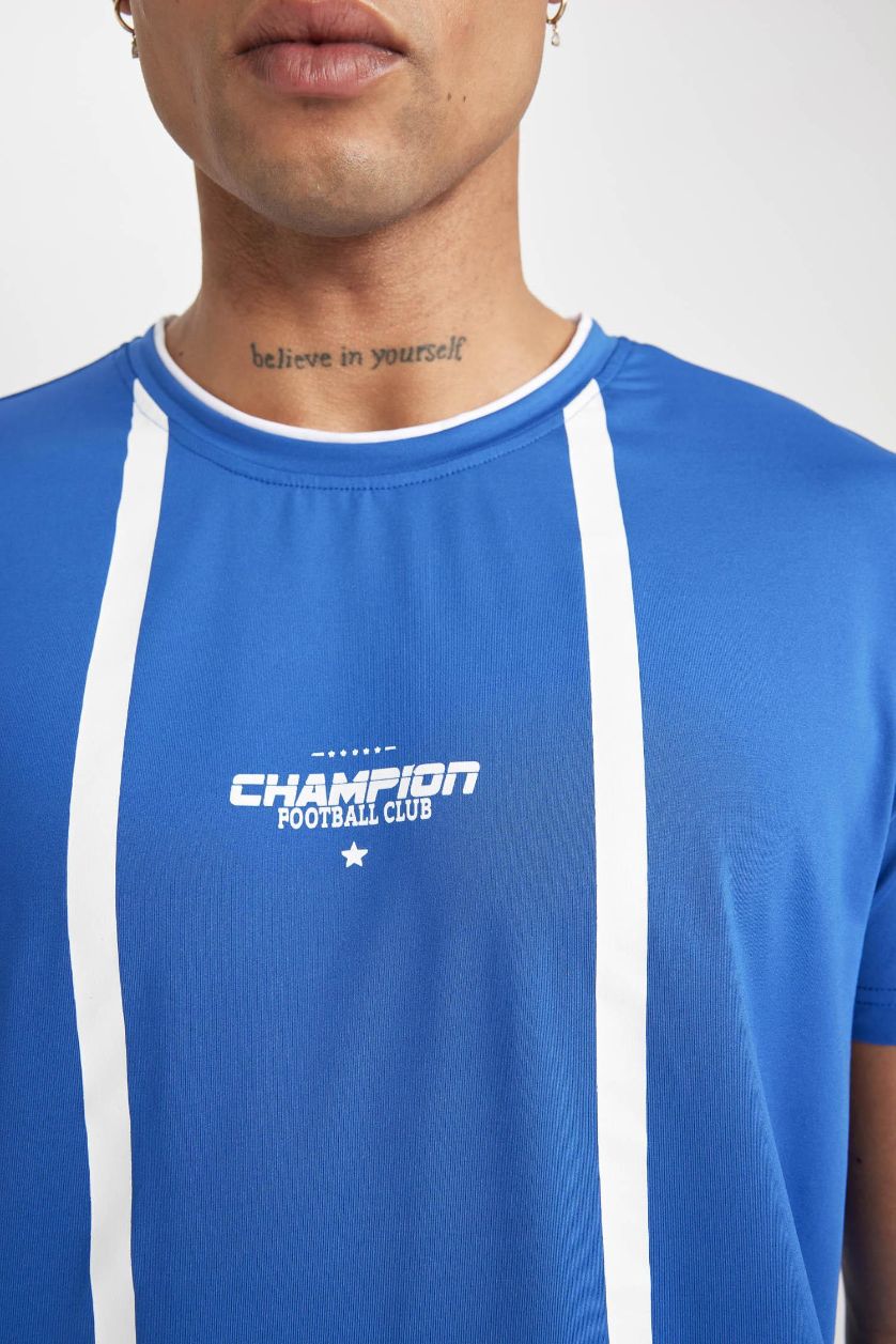 MAN Dark Blue Standard Fit Crew Neck Printed Sports T-Shirt