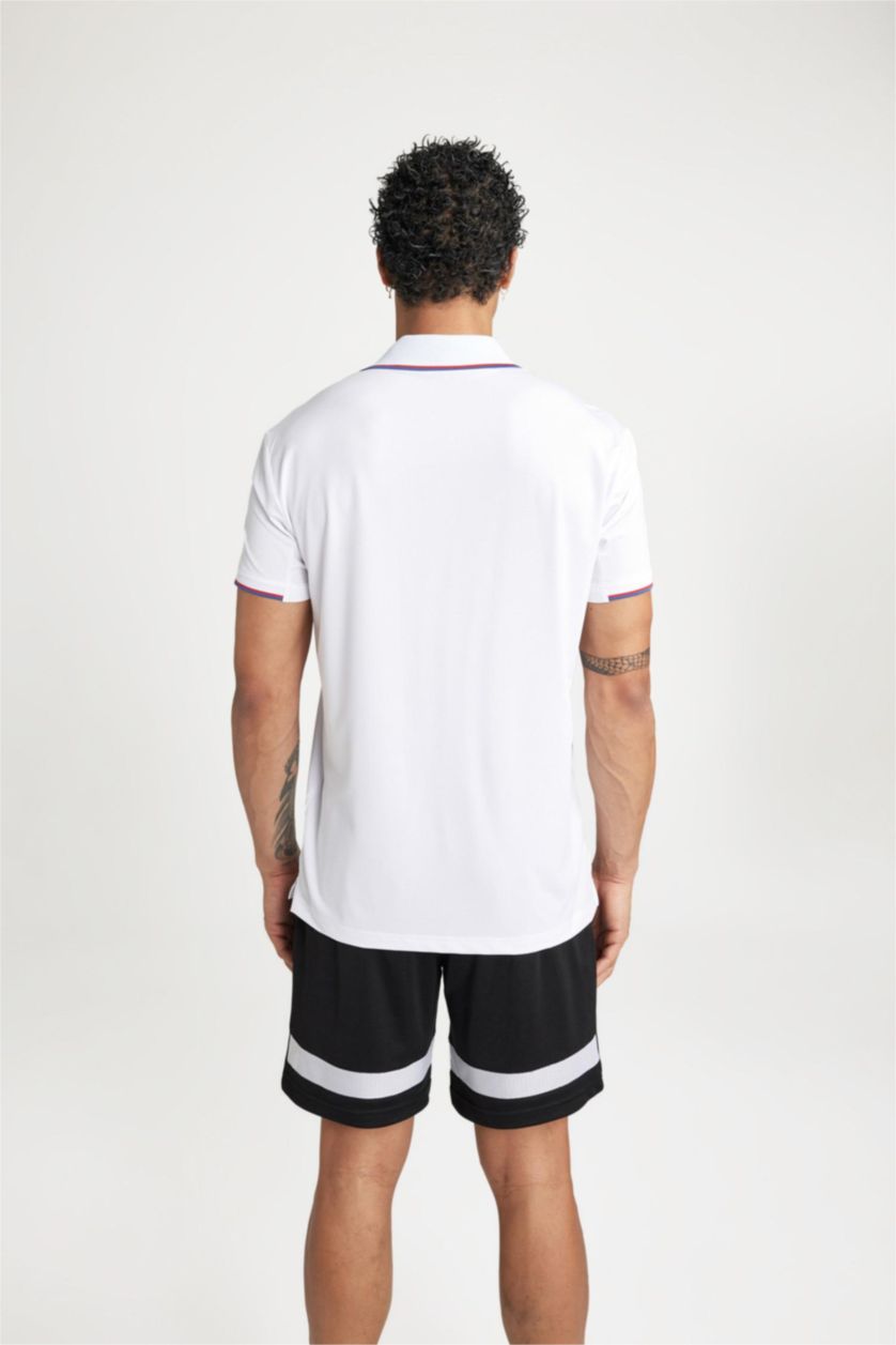 Erkek Beyaz DeFactoFit Standart Fit Baskılı Kısa Kollu Sporcu Polo Tişört