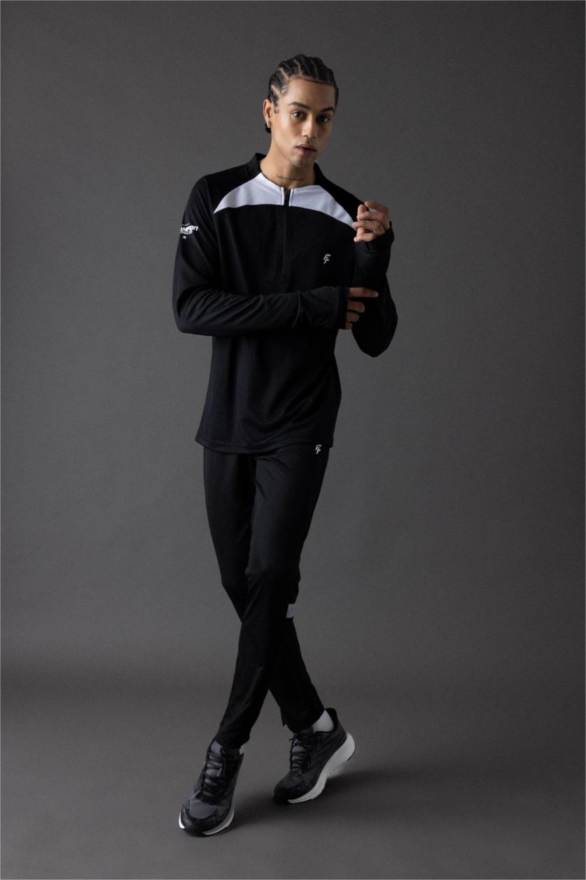 Erkek Siyah Sporcu Jogger Eşofman Altı Slim Fit Dar Kesim Fermuarlı Paça