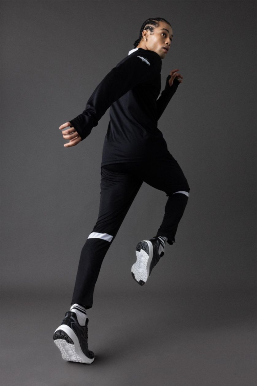 Erkek Siyah Sporcu Jogger Eşofman Altı Slim Fit Dar Kesim Fermuarlı Paça