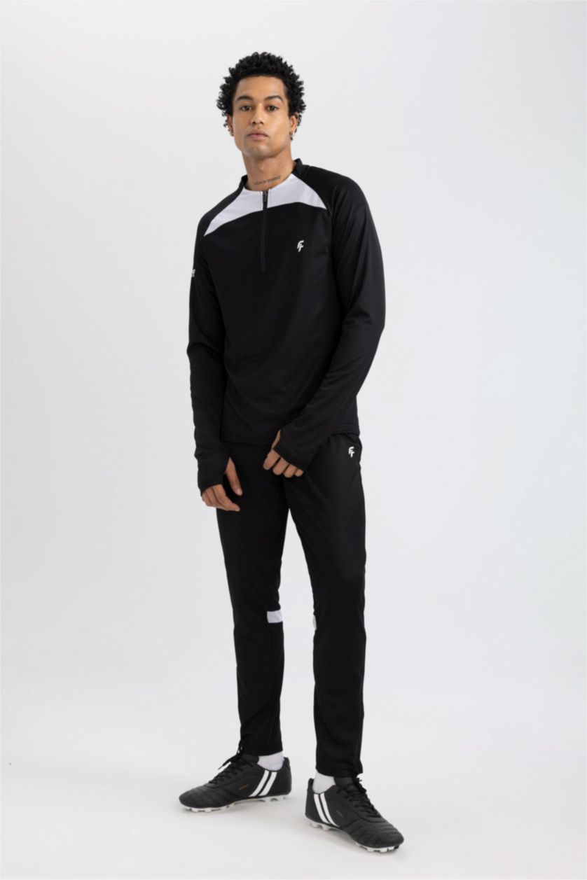 Erkek Siyah Sporcu Jogger Eşofman Altı Slim Fit Dar Kesim Fermuarlı Paça