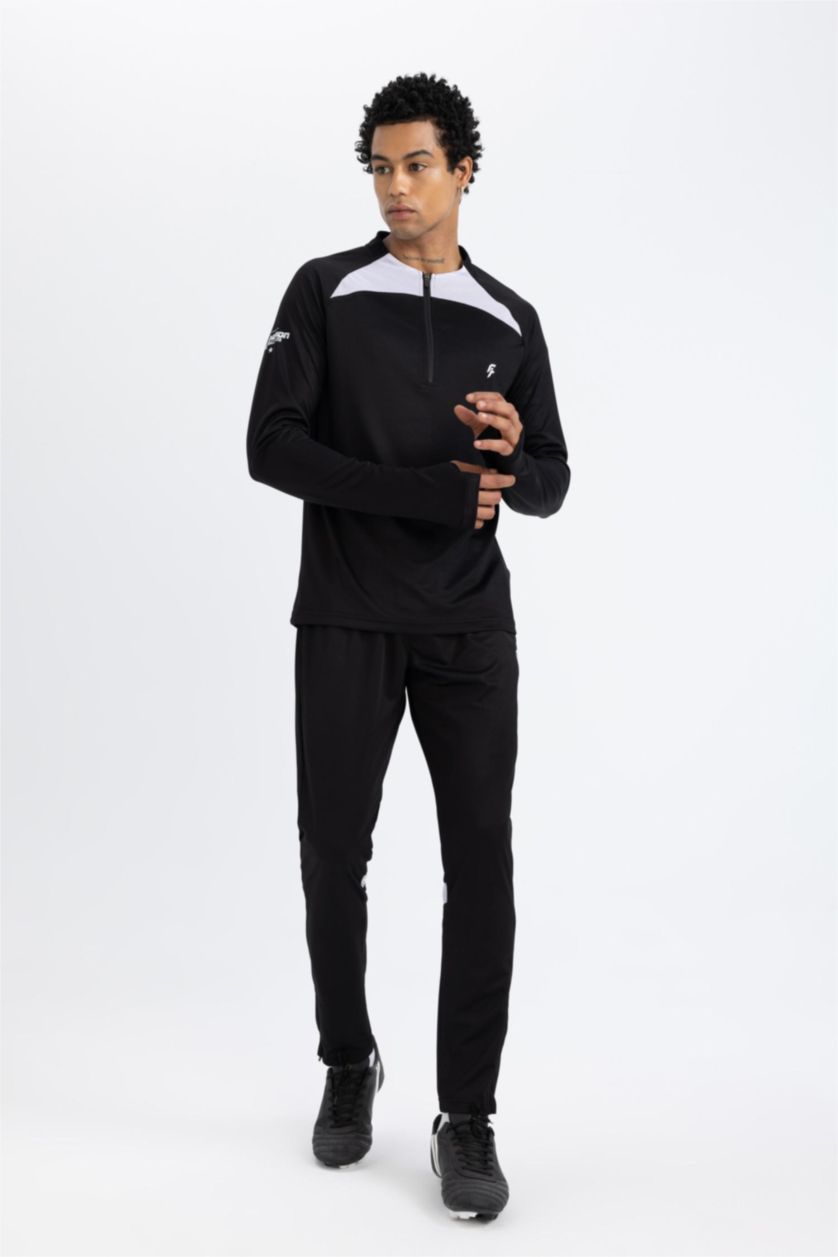 Erkek Siyah Sporcu Jogger Eşofman Altı Slim Fit Dar Kesim Fermuarlı Paça