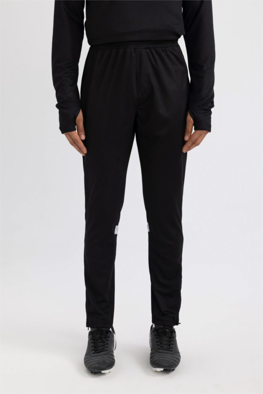 Erkek Siyah Sporcu Jogger Eşofman Altı Slim Fit Dar Kesim Fermuarlı Paça