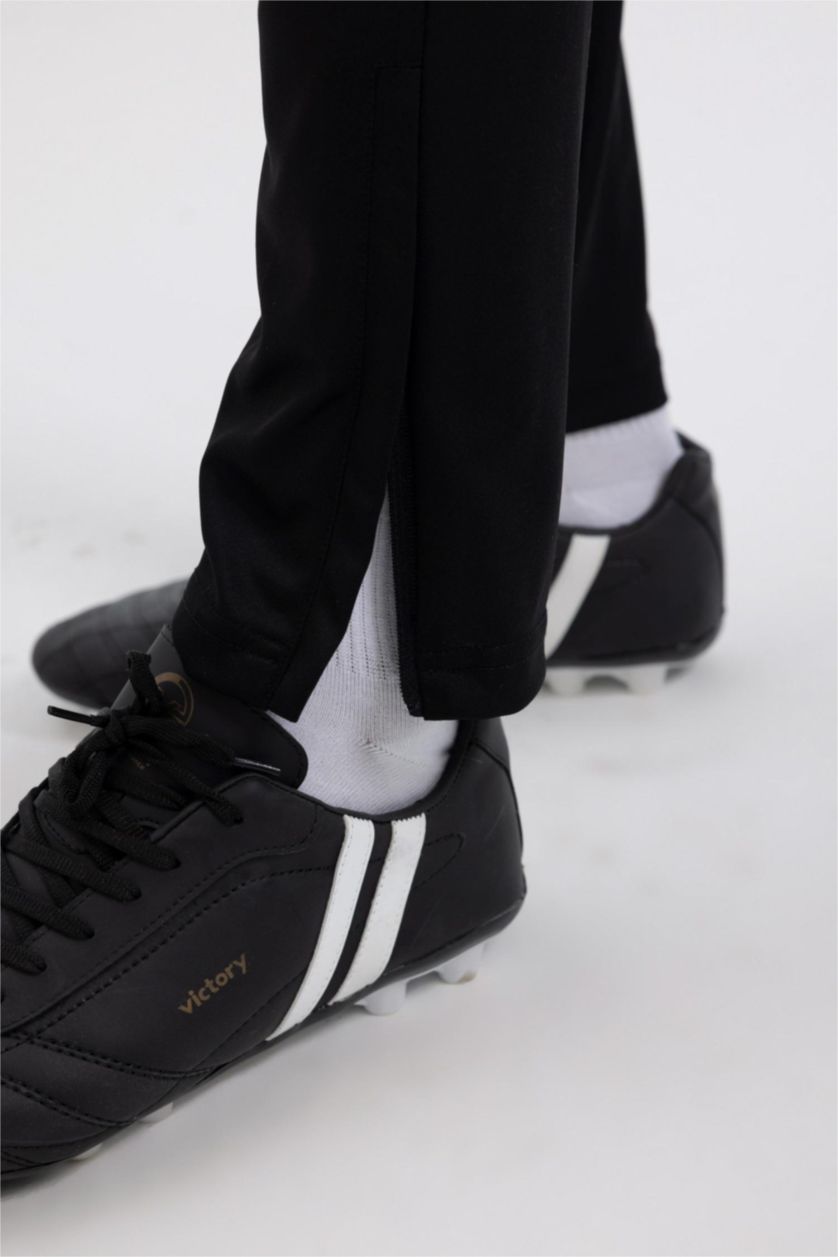 Erkek Siyah Sporcu Jogger Eşofman Altı Slim Fit Dar Kesim Fermuarlı Paça