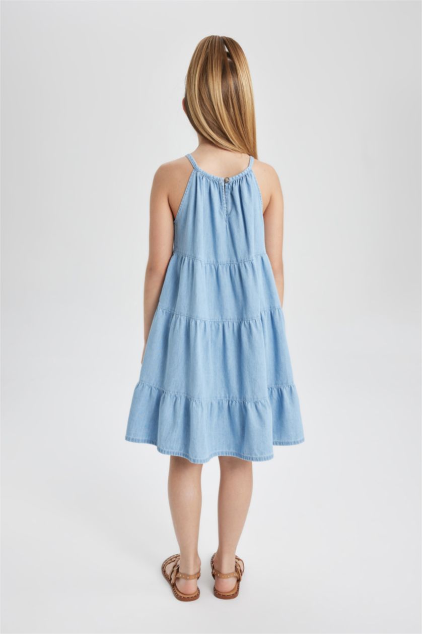 بنات أزرق ثلجي فستان جينز بناتي بدون كم