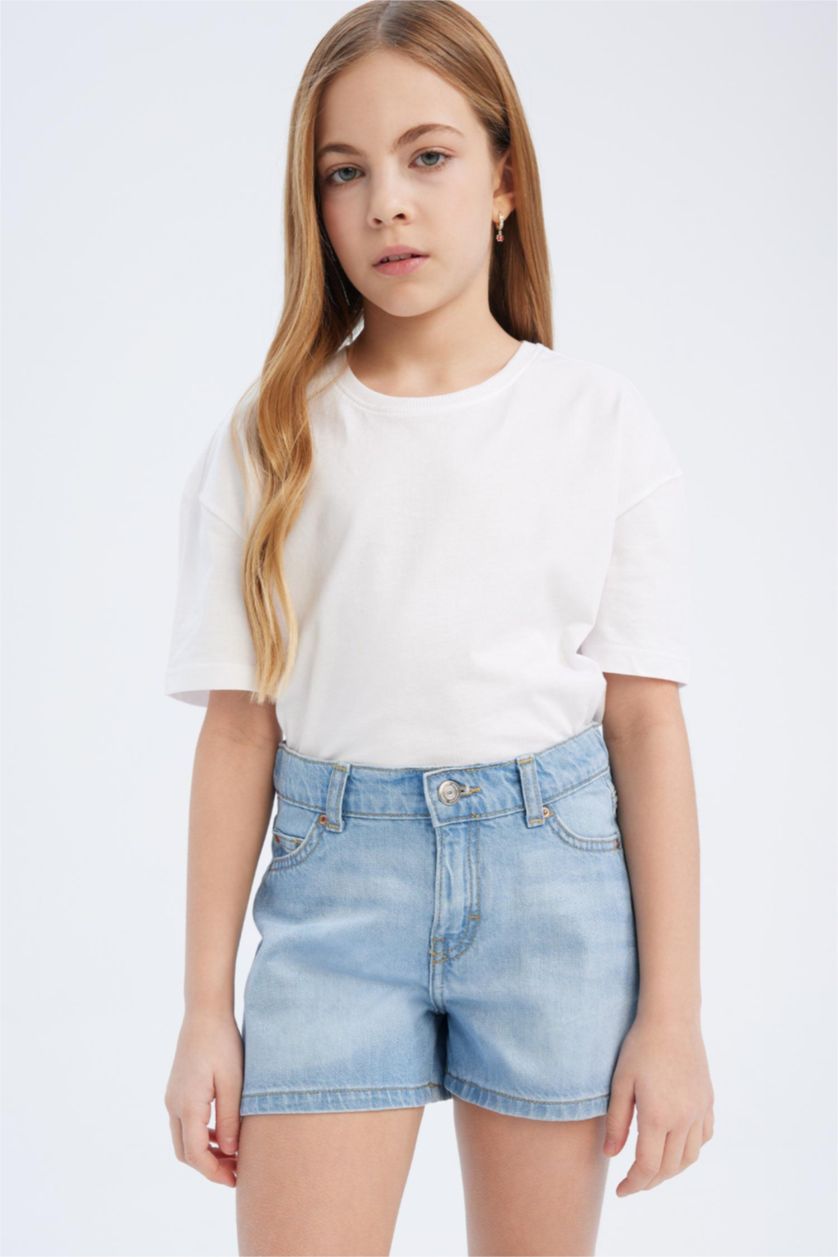 Kız Çocuk - Genç Kız Açık Mavi Jean Şort Kız Çocuk