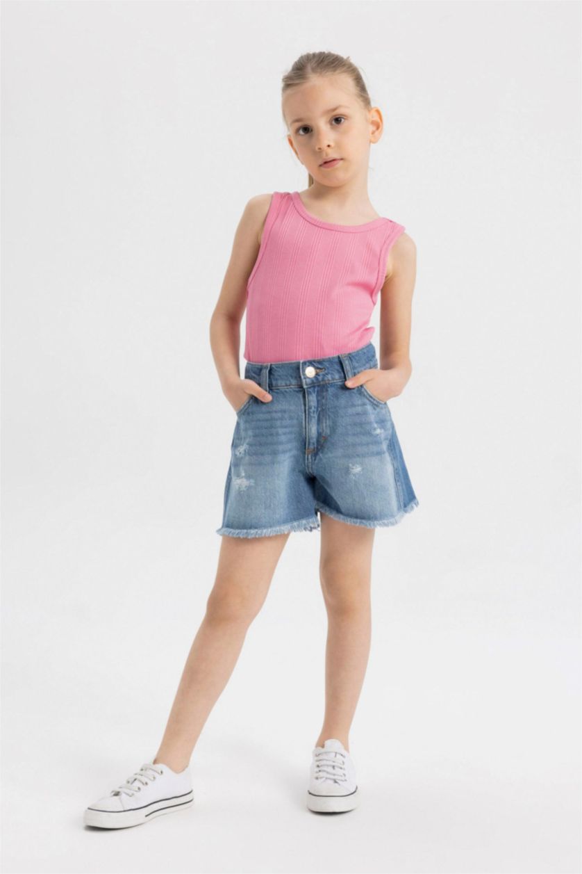 Girls & Teens Blue Girl Ripped Detailed Denim Shorts