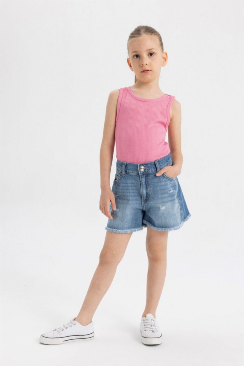 Girls & Teens Blue Girl Ripped Detailed Denim Shorts