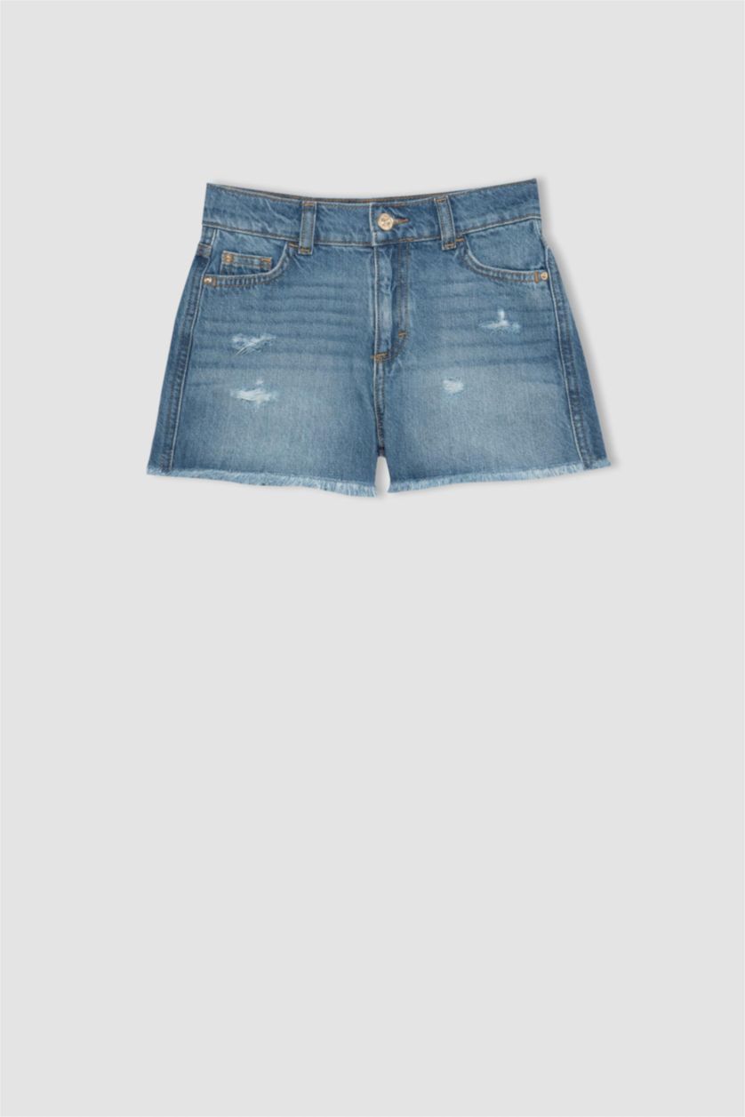 Girls & Teens Blue Girl Ripped Detailed Denim Shorts