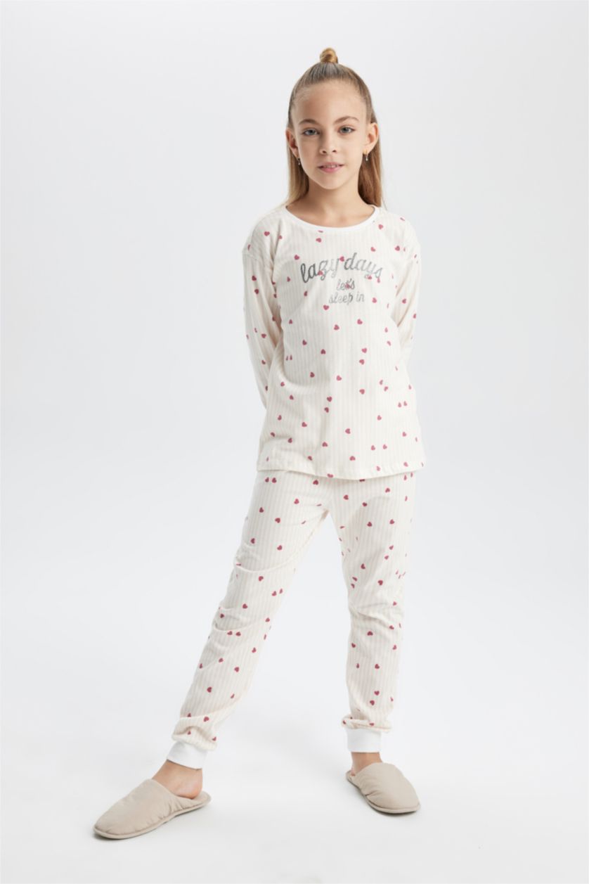 FILLES Écru Pyjama Molleton à Manches Longues à Motifs Pour Fille