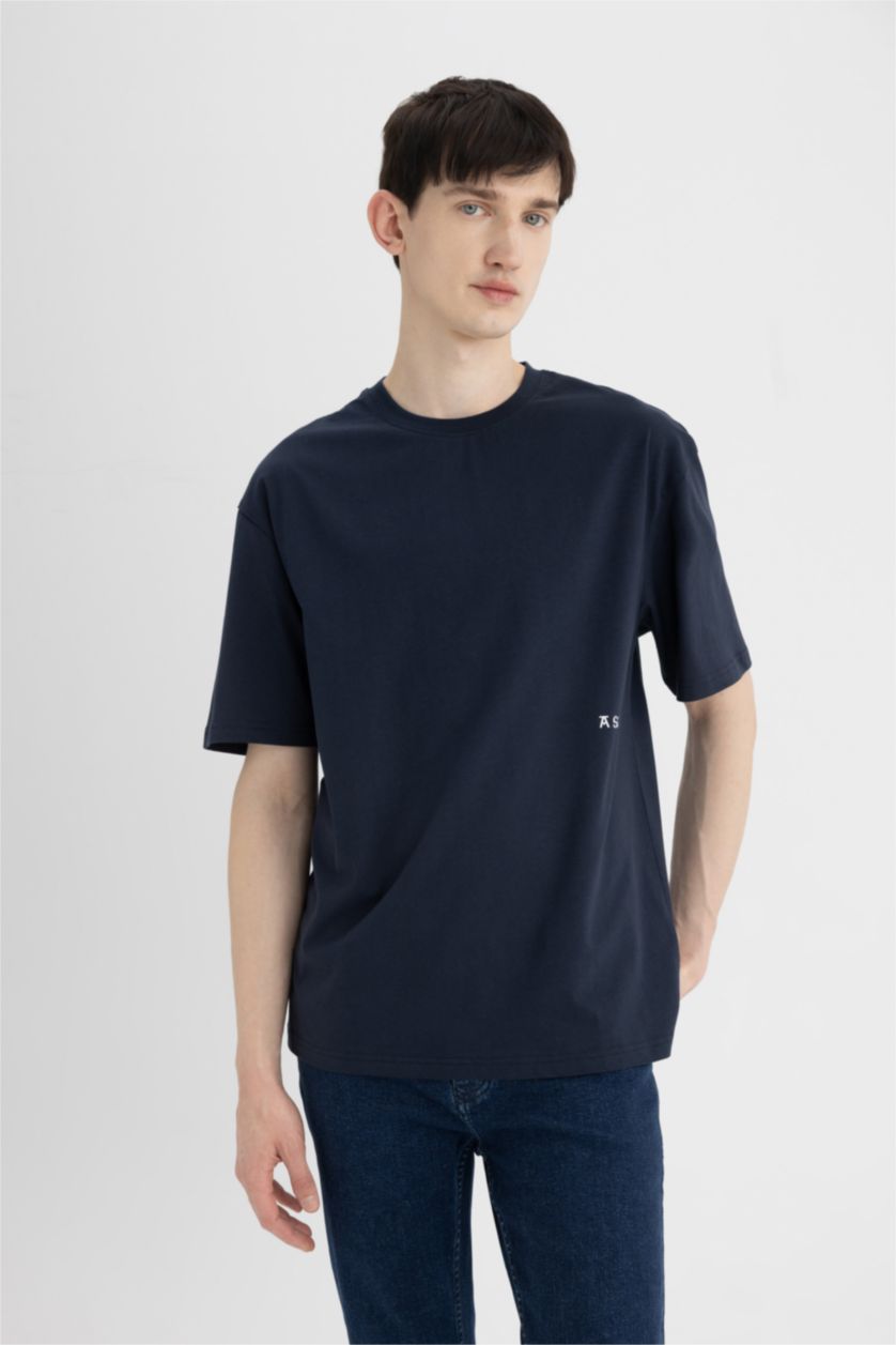 Man NAVY Relax Fit Crew Neck Short Sleeve T-Shirt