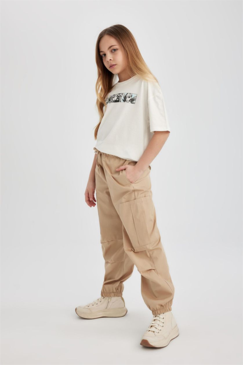 FILLES Beige Clair Pantalon Cargo Parachute en Coton pour Fille