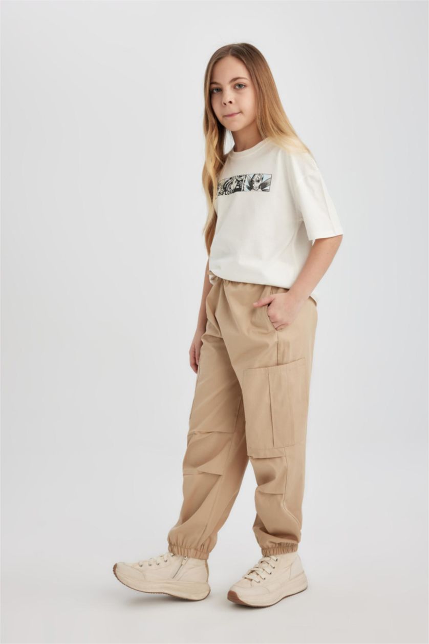 FILLES Beige Clair Pantalon Cargo Parachute en Coton pour Fille