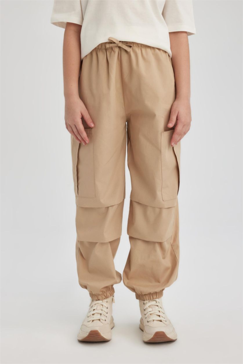 FILLES Beige Clair Pantalon Cargo Parachute en Coton pour Fille