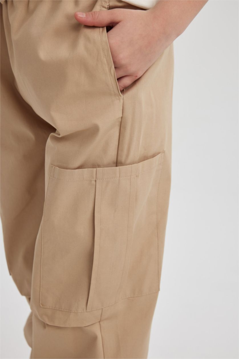FILLES Beige Clair Pantalon Cargo Parachute en Coton pour Fille