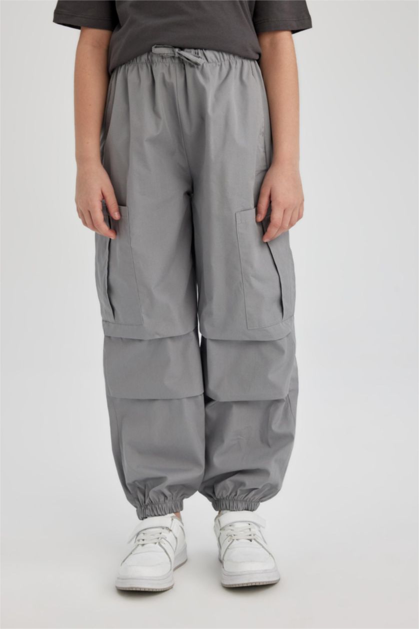 بنات رمادي فاتح سروال كارجو باراشوت بناتي قطن