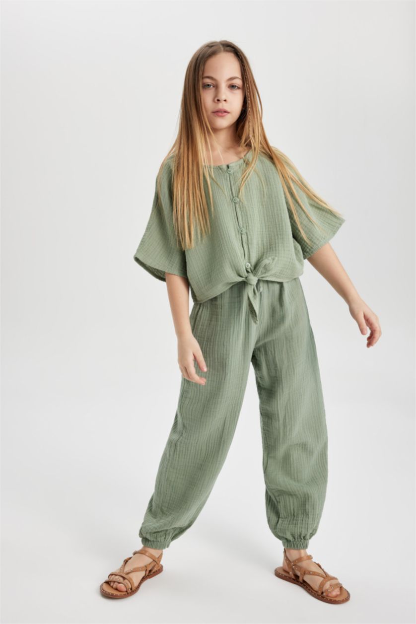 FILLES Vert Clair Pantalon Cargo Parachute en Coton pour Fille