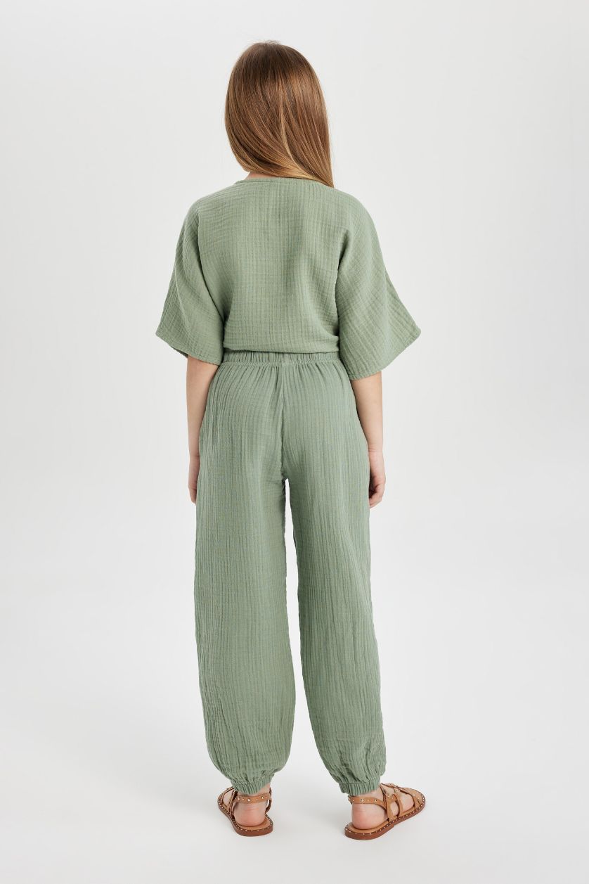 FILLES Vert Clair Pantalon Cargo Parachute en Coton pour Fille