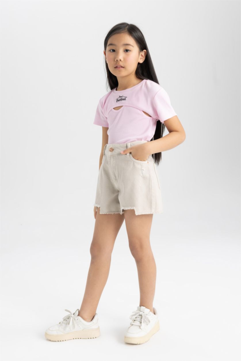 GIRLS & TEENS Beige Girl Denim Shorts
