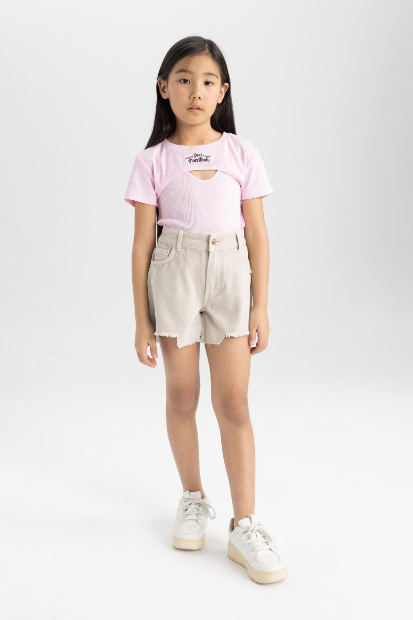 Kız Çocuk - Genç Kız Bej Jean Şort Kız Çocuk