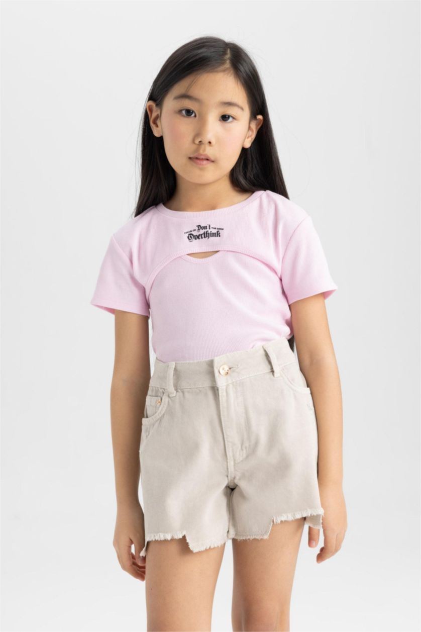 Kız Çocuk - Genç Kız Bej Jean Şort Kız Çocuk