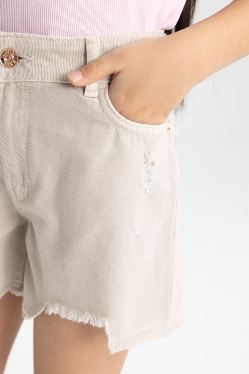 Kız Çocuk - Genç Kız Bej Jean Şort Kız Çocuk