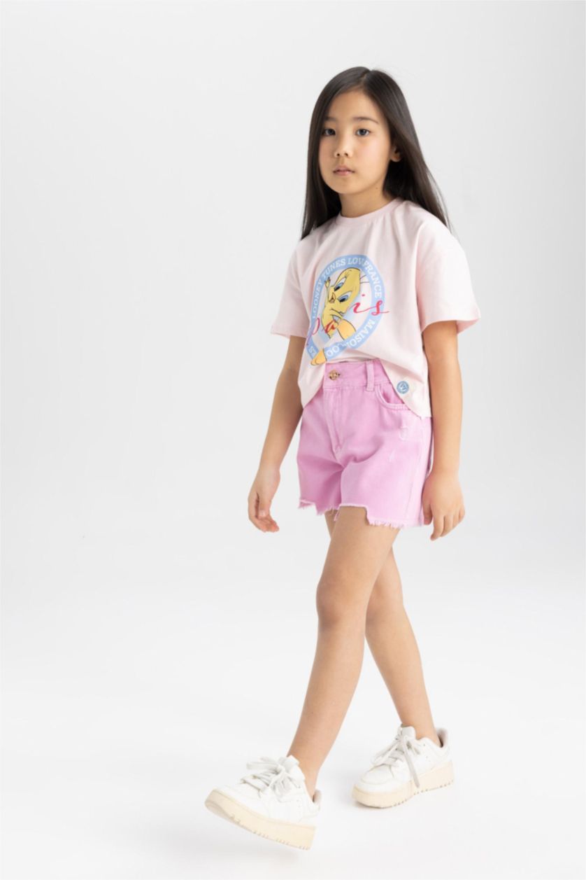 بنات زهري شورت جينز بناتي وايد ليج