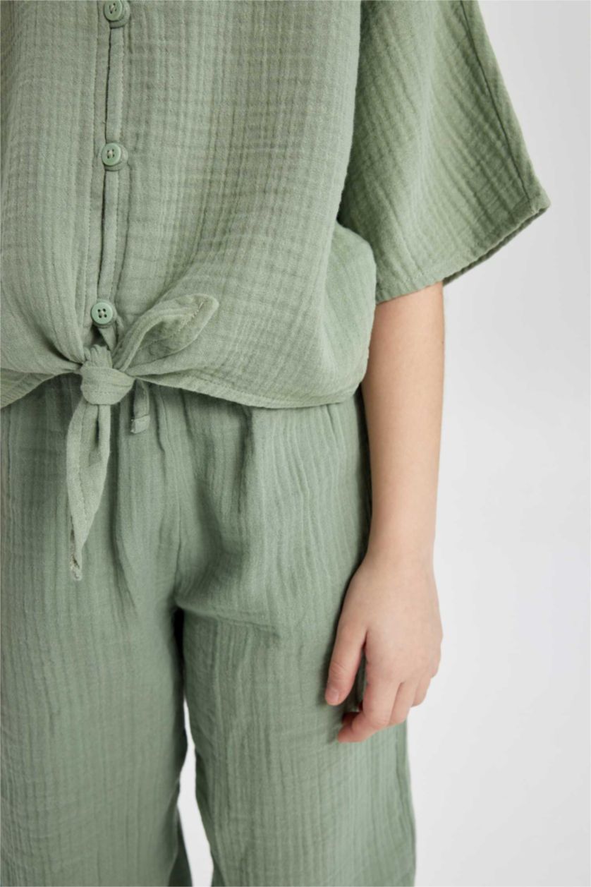 Kız Çocuk - Genç Kız Açık Yeşil Önden Bağlamalı Kısa Kollu Bluz Kız Çocuk