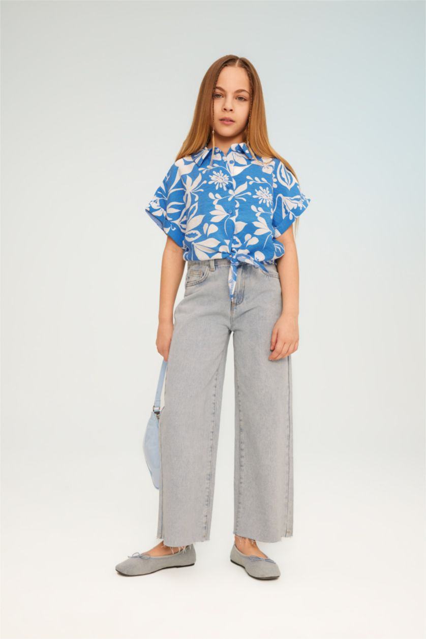 FILLES Bleu Foncé Chemise Courte à Motifs à Manches Courtes pour Fille