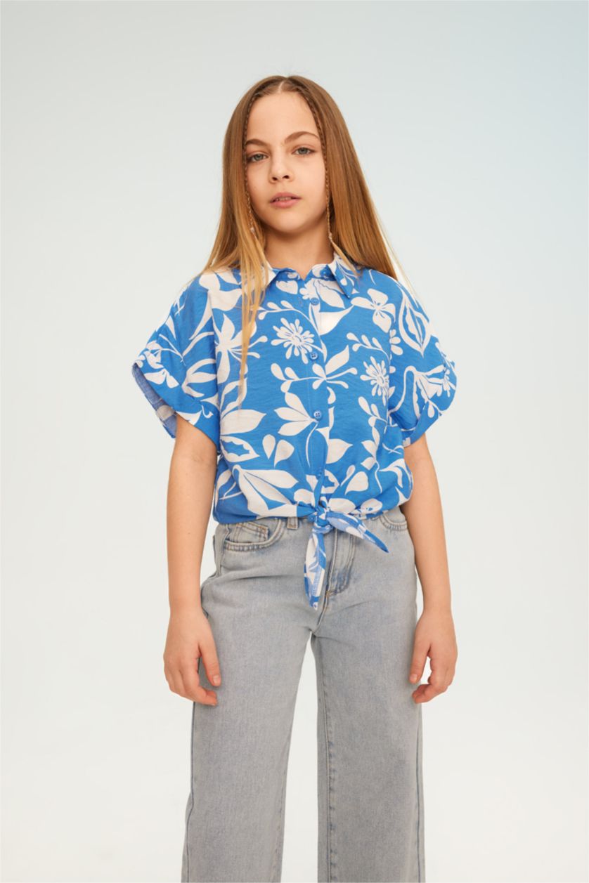 FILLES Bleu Foncé Chemise Courte à Motifs à Manches Courtes pour Fille