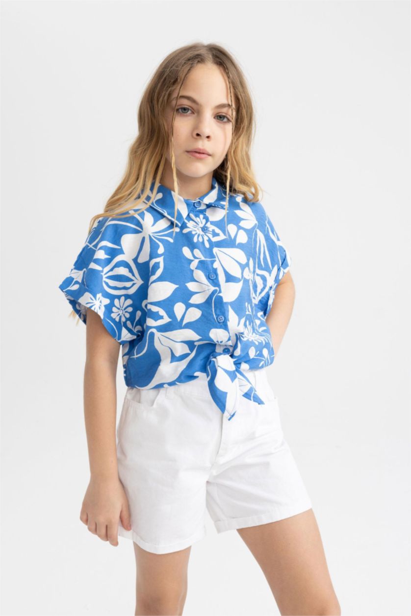 FILLES Bleu Foncé Chemise Courte à Motifs à Manches Courtes pour Fille