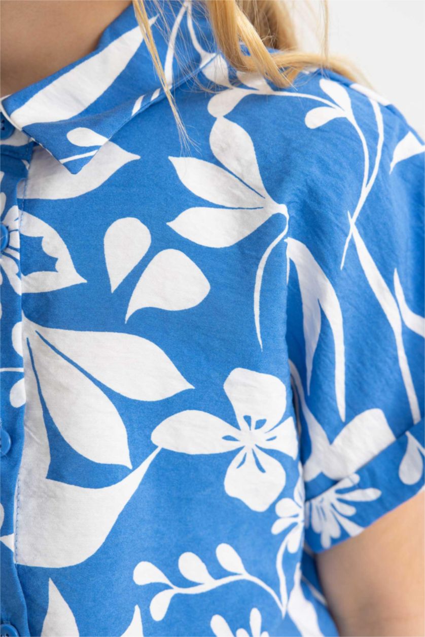 FILLES Bleu Foncé Chemise Courte à Motifs à Manches Courtes pour Fille