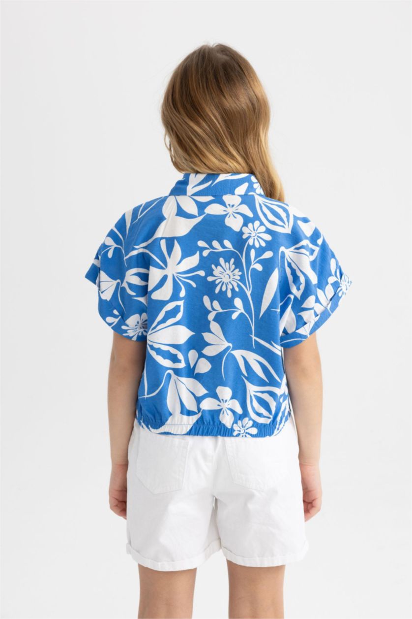 FILLES Bleu Foncé Chemise Courte à Motifs à Manches Courtes pour Fille