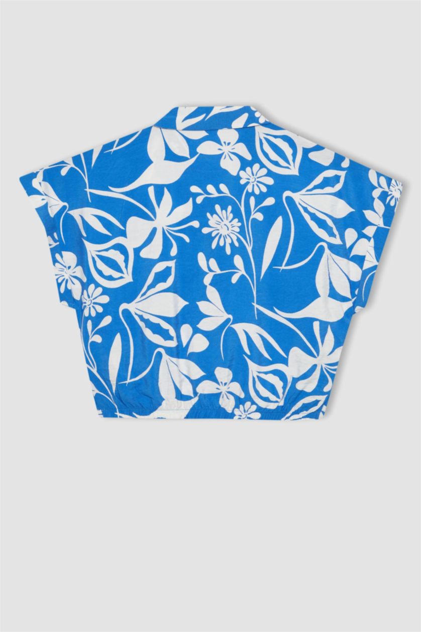 FILLES Bleu Foncé Chemise Courte à Motifs à Manches Courtes pour Fille