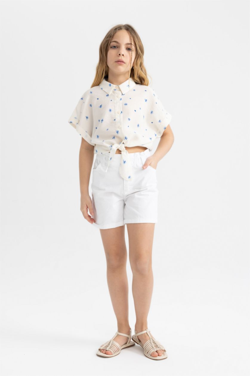 FILLES BLEU Clair Chemise Courte à Motifs à Manches Courtes pour Fille