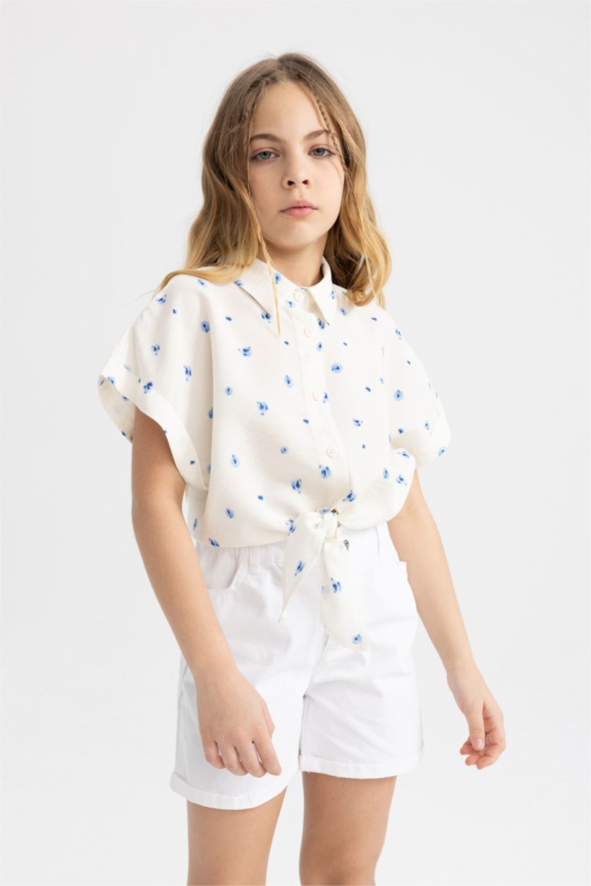 FILLES BLEU Clair Chemise Courte à Motifs à Manches Courtes pour Fille