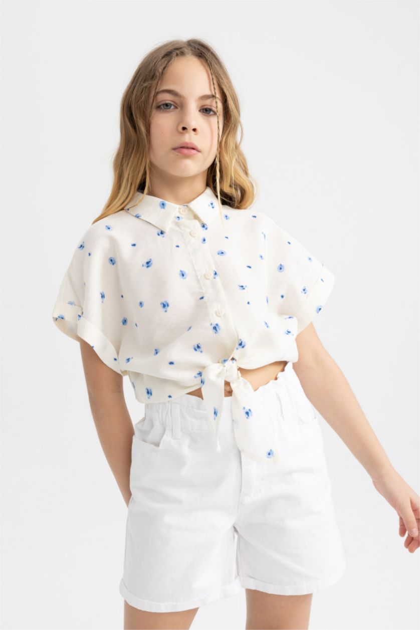 FILLES BLEU Clair Chemise Courte à Motifs à Manches Courtes pour Fille